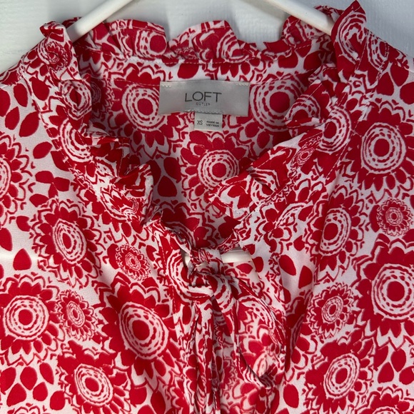 LOFT Red and White Patterned Blouse - Picture 4 of 6